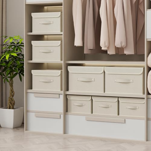 Storage Bins with Handles,Grey and Beige,10.2x7.9x6.7in,1 Pack - color: Beige/Gray, size: 10.2x7.9x6.7in(1-pack)