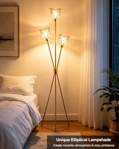 Lightdot Amber Glass Tripod Floor Lamp Dimmable Gold Floor Flower Lamps - color: Amber-Gold-79F