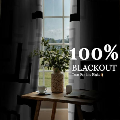 Black and White Modern Blackout Curtains, 52 x 84 Inch, Grommet, 2 Panels - color: P2-black, size: 52"W x 84"L (Pack of 2)
