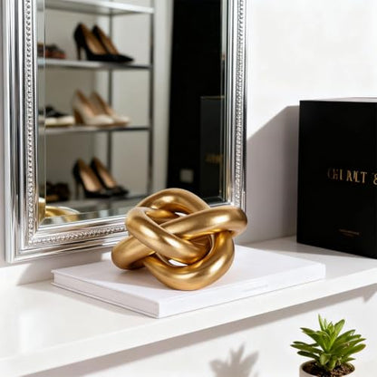 Gold Knot Decor for Coffee Table, Decorative Knot Sculpture Resin Chain Link, Gold Coffee Table Decor Modern Shelf Decor for Living Room, Fireplace Mantel, Entryway Table, Bookshelf Office Desk Accent