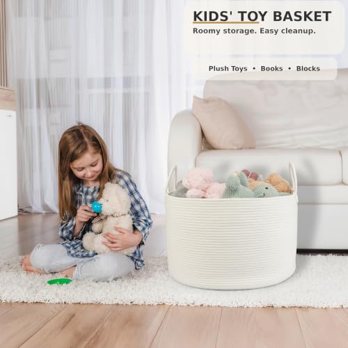 XUANGUO 66L Large Blanket Basket, Round Cotton Rope Basket, White - color: white