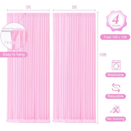 20 x 10ft Baby Pink Backdrop Curtains with Lights String - color: Baby Pink, size: W5' x H10'(4 panels)
