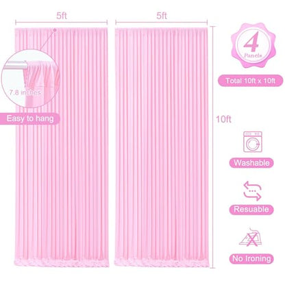 20 x 10ft Baby Pink Backdrop Curtains with Lights String - color: Baby Pink, size: W5' x H10'(4 panels)