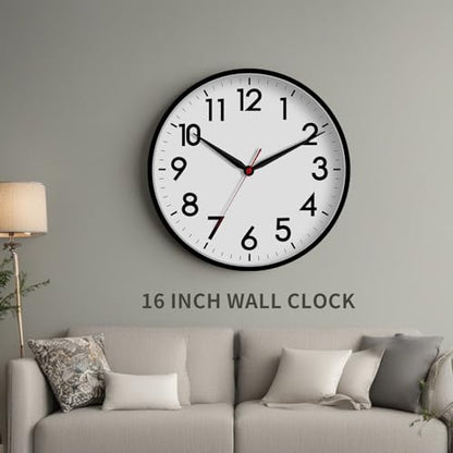 AKCISOT 16 Inch Wall Clock, Silent Battery Operated Analog Clock, Black - color: A_black, size: 16 Inch