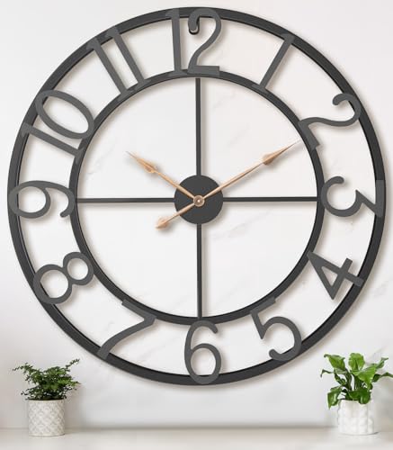 Pytha Sight 36 Inch Black Metal Arabic Numeral Extra Large Giant Wall Clock - color: Black Arabic, size: 36 Inch
