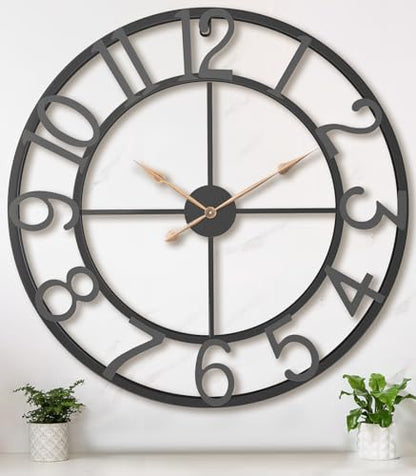 Pytha Sight 36 Inch Black Metal Arabic Numeral Extra Large Giant Wall Clock - color: Black Arabic, size: 36 Inch