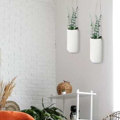 2 Pcs 5.9 Inch White Ceramic Wall Planter Modern Home