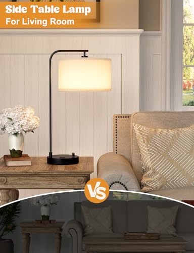 20.7" Tall Table Lamp with USB & Outlet, Fully Dimmable Nightstand Lamp - color: B-White Shade & Black Base