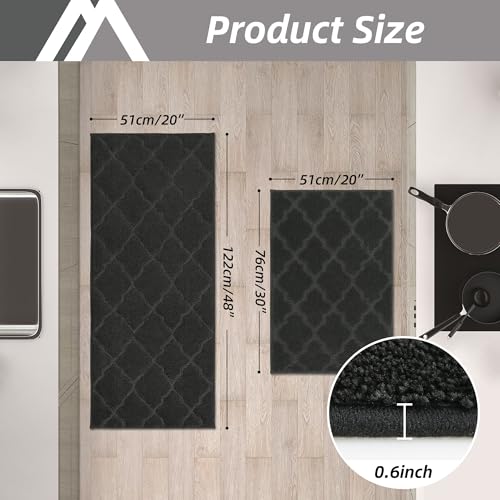 COSY HOMEER Soft Kitchen Rugs Set of 2 Non Slip 20"x30"+20"x48",Black - color: Black, size: 20 X 30 "+ 20 X 48 "