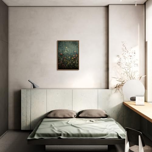 Green Wildflower Framed Canvas Wall Art 12x16 inch - color: Wildflower-green, size: 12"x16" Natural