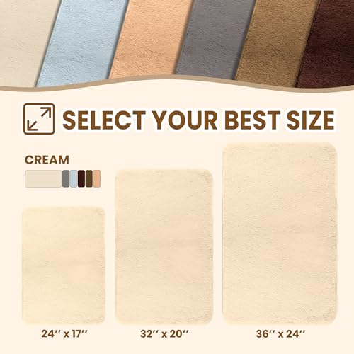 TECHMILLY Fluffy Bathroom Rug Mat Small 24x17, Absorbent Thick Microfiber Mats with Non Slip Rubber Backing, Quick Dry Machine Washable Bath Rugs for Bathroom Floor, Bathtub and Shower, Cream - color: Cream, size: 1'5" x 2' (Rectangular)