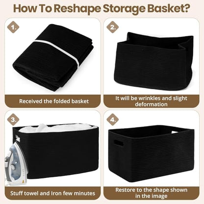 Optish 95L Large Woven Blanket Basket, Storage Basket with Handles, Black - color: Black, size: 24" x 17" x 13.5"(95L)