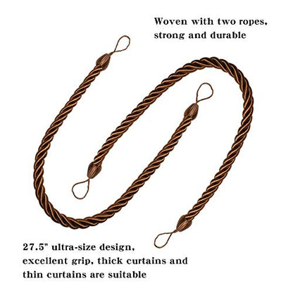 BEL AVENIR Curtain Tiebacks Ropes Tie-Backs,Handmade Holdbacks(Coffee,2P) - color: Coffee, size: 2pack