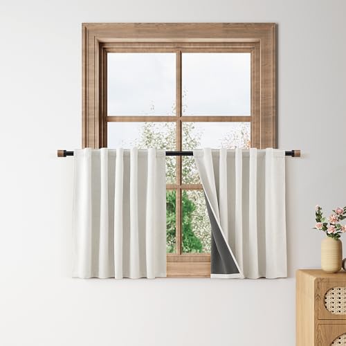 Nanspring 100% Blackout Linen Curtains Tier 24 Inch Long for Cafe Cream - color: Natural, size: 36"W x 24"L (Pack of 2)