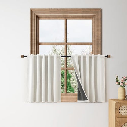 Nanspring 100% Blackout Linen Curtains Tier 24 Inch Long for Cafe Cream - color: Natural, size: 36"W x 24"L (Pack of 2)