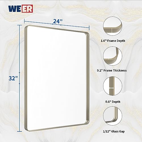 WEER Bathroom Vanity Mirror Brushed Nickel 24X32 Inch - color: Brushed Nickel, size: 24"L x 32"W