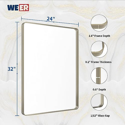 WEER Bathroom Vanity Mirror Brushed Nickel 24X32 Inch - color: Brushed Nickel, size: 24"L x 32"W