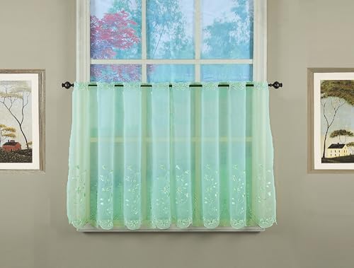 Today's Curtain, Samantha Embroidered Sheer Tier 36", Sage, 59" W x 36" L - color: Sage, size: 59"W x 36"L (Pack of 1)