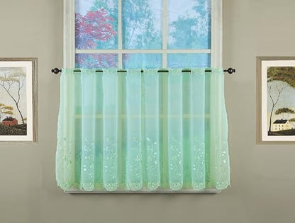 Today's Curtain, Samantha Embroidered Sheer Tier 36", Sage, 59" W x 36" L - color: Sage, size: 59"W x 36"L (Pack of 1)