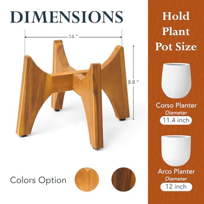 KUTE NEST 8.8" H x 14" W Acacia Solid Wood Plant Stand - Golden Teak - color: Golden Teak, size: Low - Small - 8.8"H x 14"W