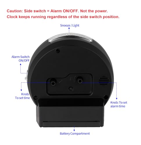 Tinload 4.3" No Ticking Analog Alarm Clock,Silent Readable for Seniors,Easy to Set,Gradual Rise Alarm,Big Numbers,On/Off Switch on Side,Gentle Wake,Snooze,Lighted on Demand,Battery Operated,Black - color: Black