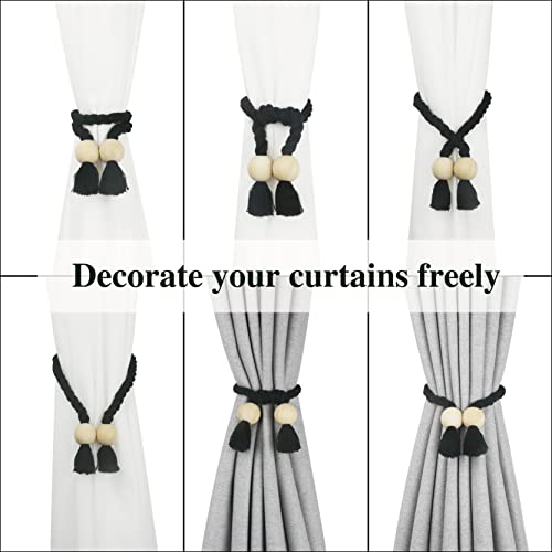 Magnetic Curtain Tiebacks Decorative Tie Back Drapes Holdbacks Nieffeiy - color: Black