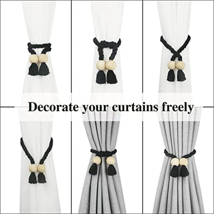 Magnetic Curtain Tiebacks Decorative Tie Back Drapes Holdbacks Nieffeiy - color: Black