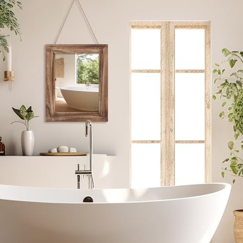 QDSSDECO 16" x 20" Farmhouse Rectangular Wall Mirror, Brown - color: Brown Without Shelf