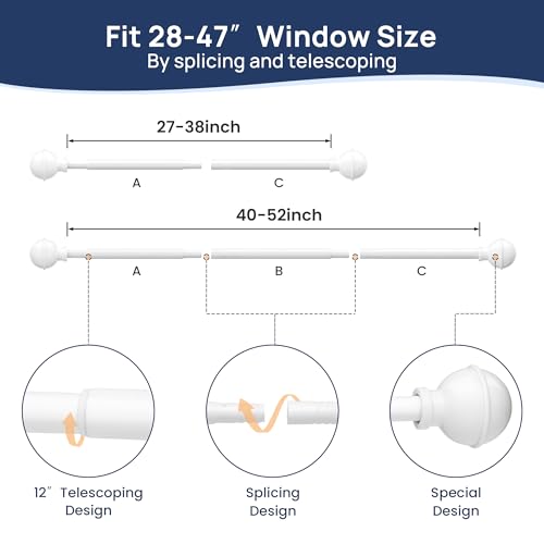 ENJOYBASICS No Drill Curtain Rods for Window 28 to 47 Inches, 5/8 Inch Diameter Renter Friendly Drapery Rod with Adhesive Brackets without Drilling, Adjustable from 27 to 52 Inches, White (Pack of 3) - color: White, size: 27-52" (Pack of 3)