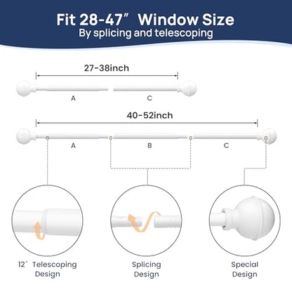 ENJOYBASICS No Drill Curtain Rods for Window 28 to 47 Inches, 5/8 Inch Diameter Renter Friendly Drapery Rod with Adhesive Brackets without Drilling, Adjustable from 27 to 52 Inches, White (Pack of 3) - color: White, size: 27-52" (Pack of 3)