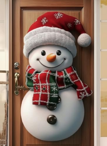 Vicenpal Christmas Snowman Wooden Hanging Sign Snowman Door Wreath Elegant - style: Stylish Style