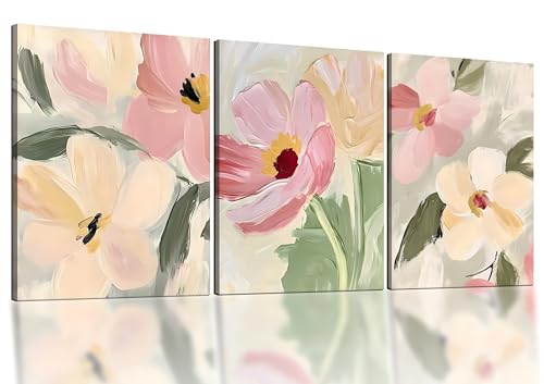 Framed Abstract Floral Canvas Wall Art 16x24 Modern Botanical Decor | Abstract floral painting prints picture poster on canvas, soft botanical decor, ready to hang for living room bedroom - color: Pink, size: 16"L x 24"W