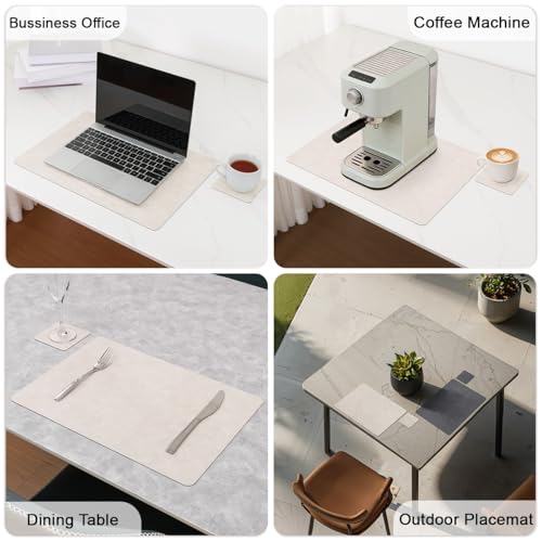 Vinyl Placemats Set of 4, Dual Sided Place Mats with Drink Coasters - color: White/Dark Gray Two-tone, size: Set of 4