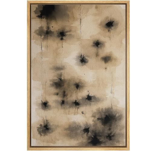 wall26 Framed Canvas Print Wall Art Neutral Ink Blot Abstract Fine Art Decorative Farmhouse/Country Relax/Calm/Cozy Multicolor Zen for Bedroom - 16"x24" Natural - color: A37-2508-rya08, size: 24"L x 16"W