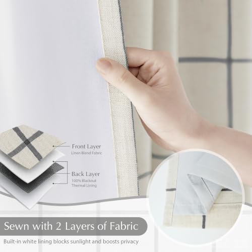 DriftAway 100% Blackout Plaid Linen Curtains 63 Inches Long 2 Panels Black - color: Black, size: 52"W x 63"L (Pack of 2)