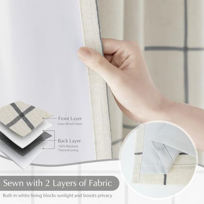 DriftAway 100% Blackout Plaid Linen Curtains 96 Inches Long 2 Panels Black - color: Black, size: 52"W x 96"L (Pack of 2)