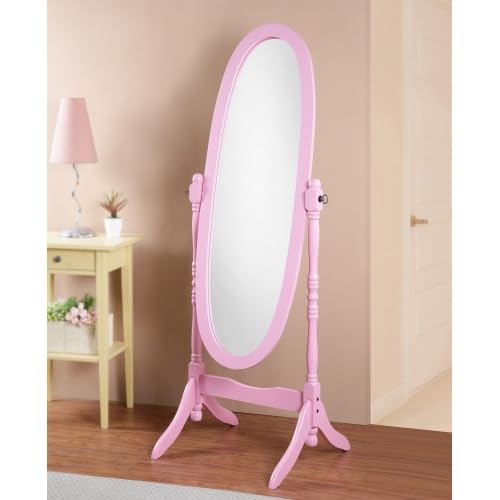 Cheval Mirror Full Length Floor Mirror with Stand, Adjustable Oval Wood Standing Mirror, Freestanding Dressing Mirror for Bedroom, Living Room and Dressing Area (Pink) - color: Pink