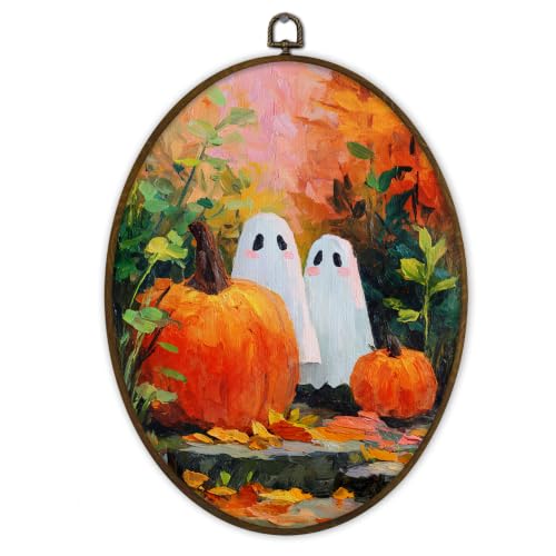 Gnmduw Fall Ghost Pumpkin Botanical Oval Wall Art Framed Decor, 8.7x11.3 In - color: ghost pumpkin, size: 11.3"L x 8.7"W