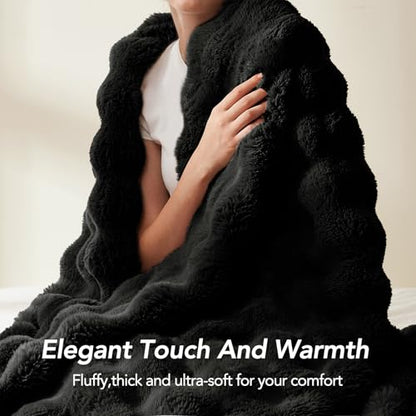 L'AGRATY Faux Rabbit Fur Throw Blanket for Couch, 60'' x 80'', Black - color: Pure Black, size: 60" x 80"