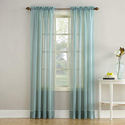 No. 918 Erica Crushed Sheer Voile Rod Pocket Curtain Panel, 51" x 95", Mineral Blue - color: Mineral Blue, size: 51"W x 95"L (Pack of 1)