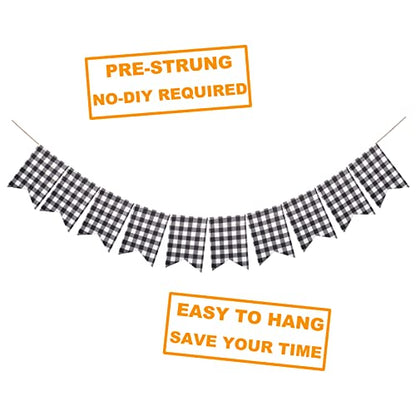 Buffalo Check Plaid Banner for Christmas Mantel Decorations | Black and White Gingham Bunting Garland, Autumn Baby Shower Birthday Party Supplies
