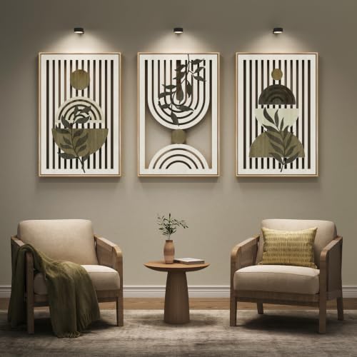 Large Framed Boho Cutout Carved Wood Wall Art for Living Room, 24x36 Inch - color: Olive Green