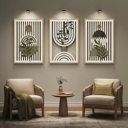 Large Framed Boho Cutout Carved Wood Wall Art for Living Room, 24x36 Inch - color: Olive Green
