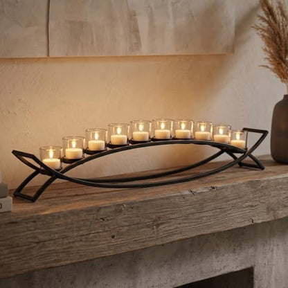 Seraphic Table Centerpiece for Dining Room, Extra Long Candle Holder, Clear - color: Black/Clear, size: 10 Cup