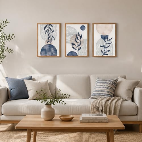 HCJWCXD 3 Pcs Framed Boho Navy Blue Canvas Wall Art 16x24 Inch - color: Framed Navy Blue, size: 16x24 Inches
