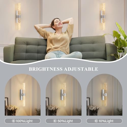 camuucci Battery Operated Wall Sconces Set of 2, Rechargeable Wall Lights - color: Silver, size: 15.3 Inches