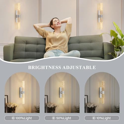 camuucci Battery Operated Wall Sconces Set of 2, Rechargeable Wall Lights - color: Silver, size: 15.3 Inches