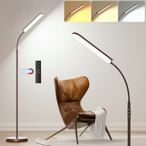 Yikuneng Dimmable LED Floor Lamp, Super Bright Reading Lamps Floor Standing lamp with Remote & Touch Control, Stepless Dimming & 2700K-6500K Color Temperature, for Living Room Bedroom Office, Brown - color: Brown