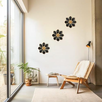Villa Como Set of 3 Black and Gold Metal Flowers Wall Art Decor 10" - color: # 3 Black and Gold