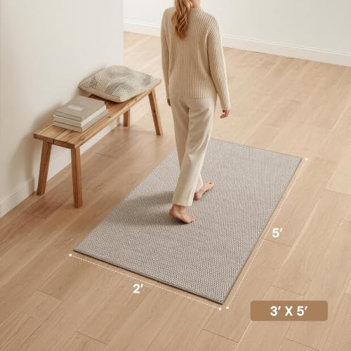 Sunfly 3x5 Washable Area Rug with Non Slip Rubber Backing Beige - color: Beige, size: 3' x 5' (Rectangular)